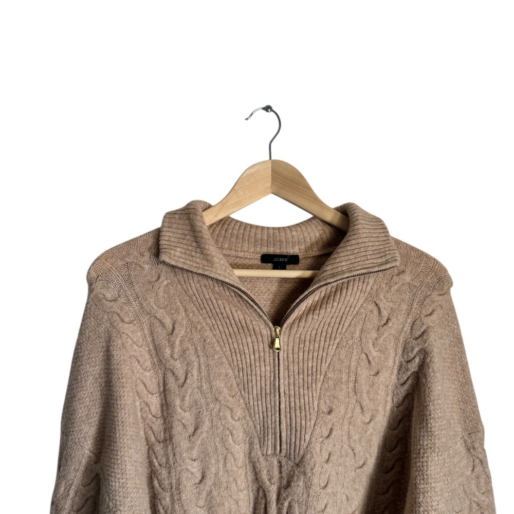 J.Crew Cable Knit Half Zip Sweater Wool Blend Neutral Casual Women's Size Large - Picture 4 of 6
